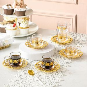 Mokken Glass Tea Cup Coffee Set Creatieve twee kopjes en borden Hoge temperatuurbestendige schattig schattig