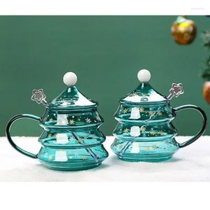 Tasses en verre cuillère à thé couvercles pour enfants de noël et agitateurs étoiles tasse résistante à la chaleur pour Noel double paroi cadeau café avec tasses à thé au lait