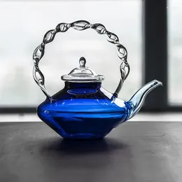 Mokken glazen theepot werper met filterblauw twisted handle borosilicaat pot theekop set water fles glaswerk theeware kruik
