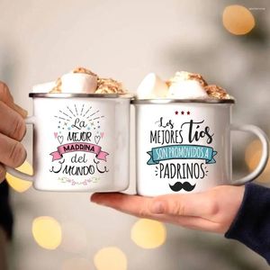 Mokken Godmother Godfather In De Wereld Print Emaille Mok Vriend Drinkt Koffiekopje Camping Idee Cadeau Voor Madrina Padrinos