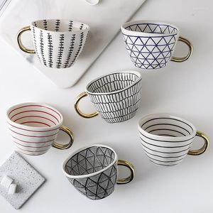 Mokken goud handvat keramische mok met de hand geschilderde geometrische koffie melktheekopjes creatief gepersonaliseerde onregelmatige cadeaubr.
