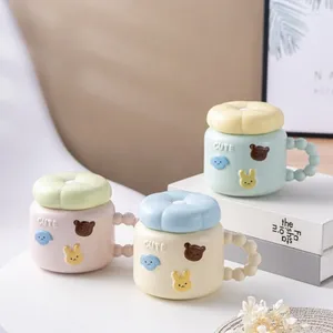 Tasses belles tasses en céramique avec couverture cuillère maison fille mignonne pour couple petit-petit-petit-déjeuner tasse