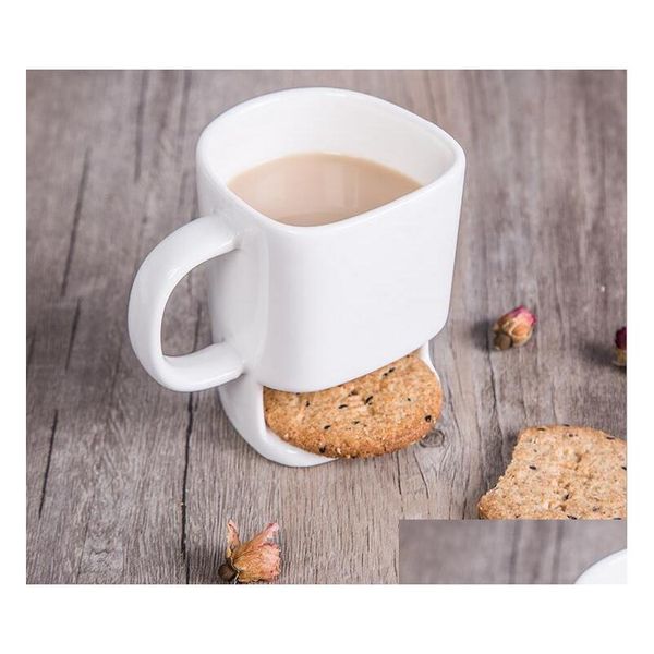 Tasses Bon prix 48 pièces 250Ml tasse à café en céramique côté Cookie Biscuit porte-poche jus de lait citron tasse Drinkware pour ami anniversaire Dhcw8