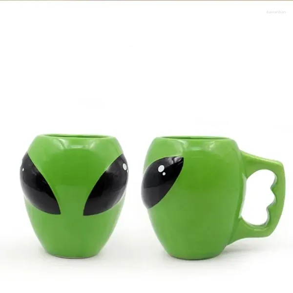 Tazas Taza Alien 3D Verde Taza De Café De Cerámica Esmaltada Universo Espacial Diseño OVNI Regalo Favor De Fiesta Para Niño Regalo Creativo (400 Ml)