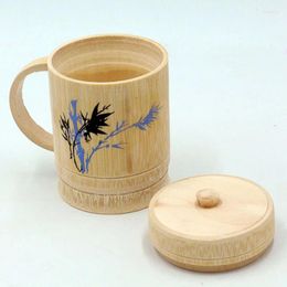 Tasses à thé en bambou naturel pur fait à la main, tasses à eau rondes, coffrets cadeaux avec poignée de couvercle