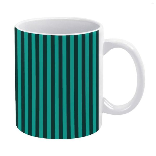 Tazas Taza de rayas verticales verdes Líneas negras Té de cerámica Tazas modernas creativas