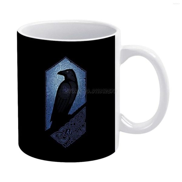 Tazas GUARDIAN Taza blanca para amigos y familiares Regalo creativo 11 Oz Café Cerámica Raidho Crow Blue Shadow Silhouette Scandin