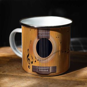 Canecas Guitar Esmalte Camping Mug 12 onças violino Music Office Coffee Cup Cantor Friends Gift Aniversário R230713