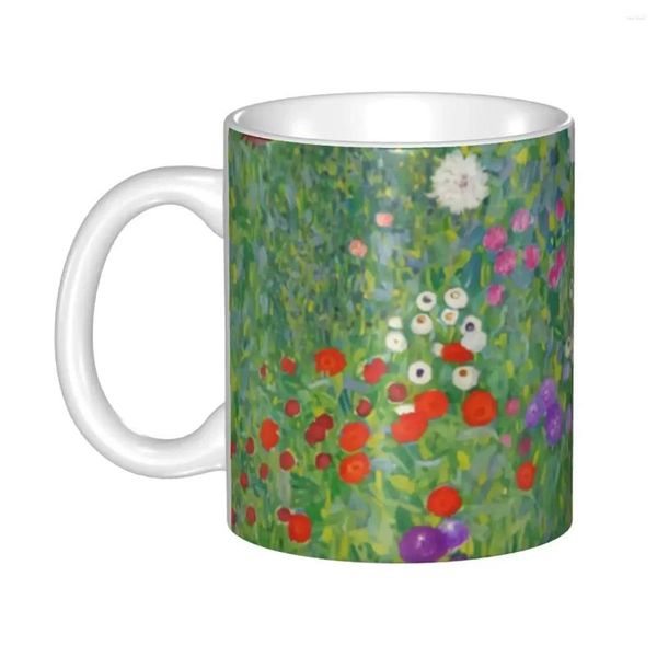 Tazas Gustav Klimt Jardín de flores Pintura personalizada Taza de café de cerámica Regalo creativo Trabajo al aire libre Tazas de camping