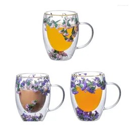 Tasses H7EA 10oz tasses en verre avec fleur sèche et poignée pour café ménage bar boissons jus cantines fournitures de restaurant