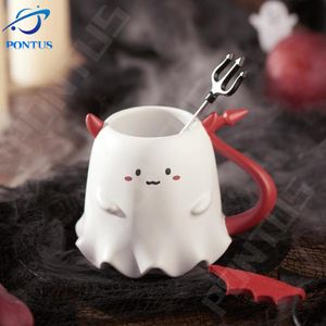 Mugs Halloween Devil Mug Cute Demon Elf Ghost Ceramic Cup With Spoon Home Office Coffee Tea S Gift 230113