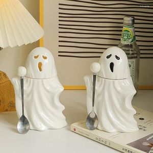 Tasses Halloween Porcelaine fantôme avec cuillère de couvercle et boîte de couleur