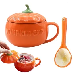Tasses Halloween Pumpkin Mug Retro Scary Style Tasse en céramique avec couvercle cuillère nouilles instantanées à l'œuf cuit à la vapeur