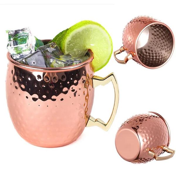 Tasses martelées Moscou Mule tasses en cuivre plaque en acier inoxydable Tasse en laiton Masse mule martelée avec poignée en laiton massif wxc52