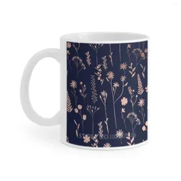 Tasses Dessinées à La Main Or Rose Mignon Fleurs Séchées Pressées Illustration Tasse Blanche 11Oz Drôle En Céramique Café Thé Lait Tasses