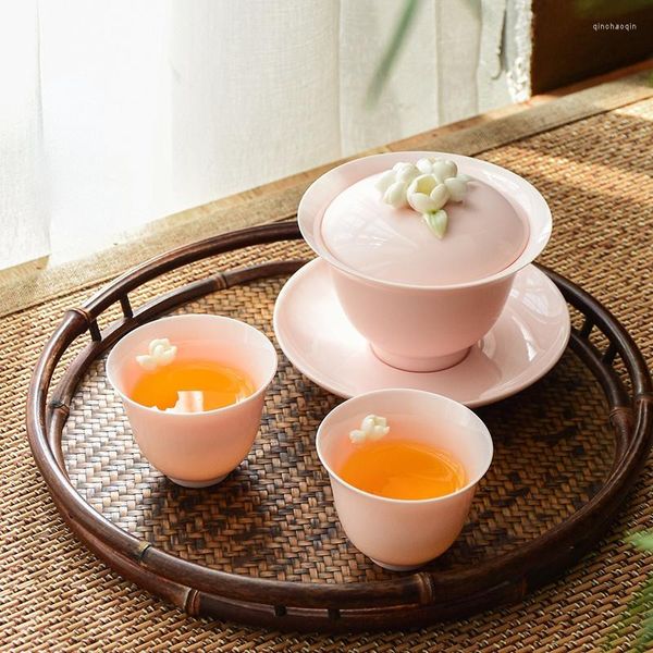 Tazas amasadas a mano con tapa rosa, juego de té, taza individual de porcelana blanca para el hogar con platillo