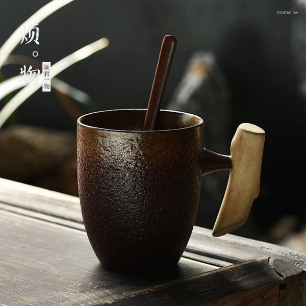 Tasses Tasse en céramique faite à la main avec soucoupe cuillère tasse d'eau de bureau couvercle de café tasses à changement de couleur