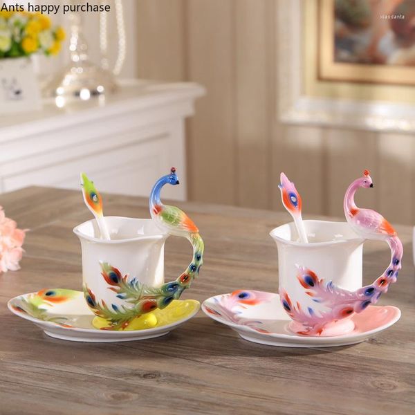 Tazas pintadas a mano, taza de café de China de hueso, cuchara, taza de pareja, atuendo de cerámica, vajilla decorativa para el hogar, regalo delicado