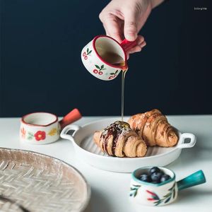 Tazas de cerámica pintada a mano Mini Copa de taza Accesorio de café con manejo de jugo de comida occidental Cubo