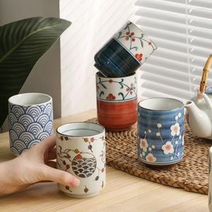 Tasses en céramique avec Illustration peinte à la main, tasse à thé de grande capacité, droite, sans poignées, pour la maison, décontractée, avec impression d'eau