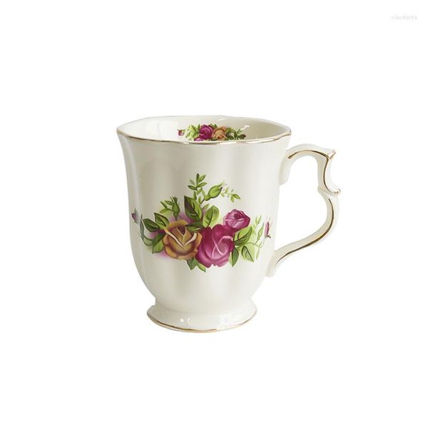 Tazas Taza de cerámica grande pintada a mano, taza de café de porcelana, té con asa, hueso fino, adorno dorado de China