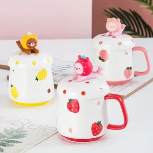 Tasses tasses peintes à la main avec couvercle peuvent être utilisées comme support de téléphone mobile tasse de caricature mignonne animale en céramique personnalisée tasses
