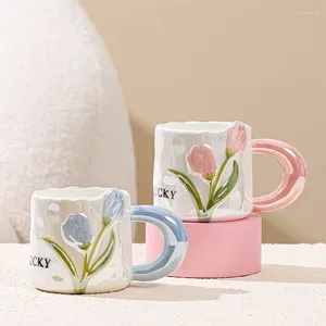 Tasses Glayage de perle peintes à la main Top fleur céramique haut apparence café ensemble l'après-midi de thé au lait de thé