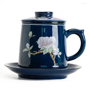 Mokken handgeschilderde theemok keramiek met deksel en filter eenvoudige kantoortheetheet op kantoor drinkware waterbeker porseleinen melk koffie