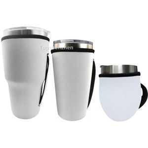 Tasses Poignée Sublimation Blanc Réutilisable Tasse À Café Glacé Manches Néoprène Isolé Manches Couverture Titulaire Pour 12 oz 20 oz 30 oz Gobelet Starbucks Tasses Dunkin Donuts