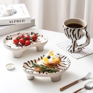 Tazas de cerámica hechas a mano, taza de café, vino tinto, postre, taza de helado, bandeja de almacenamiento creativa, plato de cena, accesorios de cocina 230725