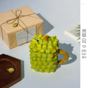 Mokken Handgemaakte Ananas En Durian Mok Met Stro Grappig Internet Rode Keramische Kop Student Verjaardagscadeau