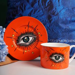 Mokken Handgemaakte sterrenhemel Sky Big Eye Coffee Mok Creative Ceramic Tea Milk Cup Hoogwaardige Vintage Afternoon en Saucer 230815