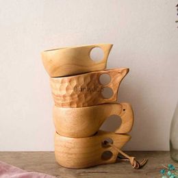 Tazas Tazas de madera hechas a mano, taza de té y café, taza de leche portátil para beber al aire libre con asa, decoración del hogar, vajilla para té Kuksa Kasa L2402