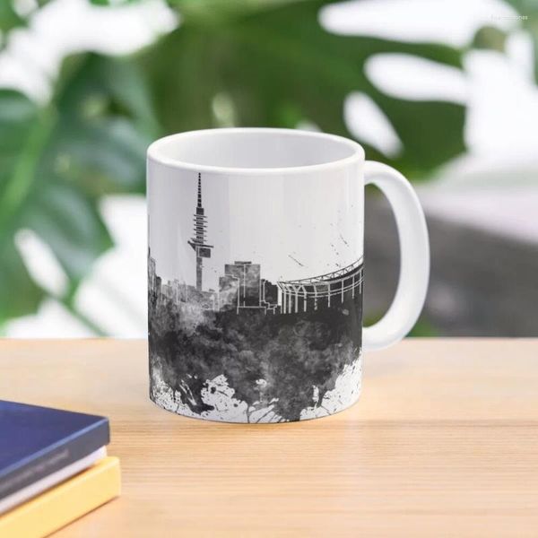 Tazas Hannover Skyline en acuarela negra, taza de café, tazas de cerámica, juego creativo de café expreso