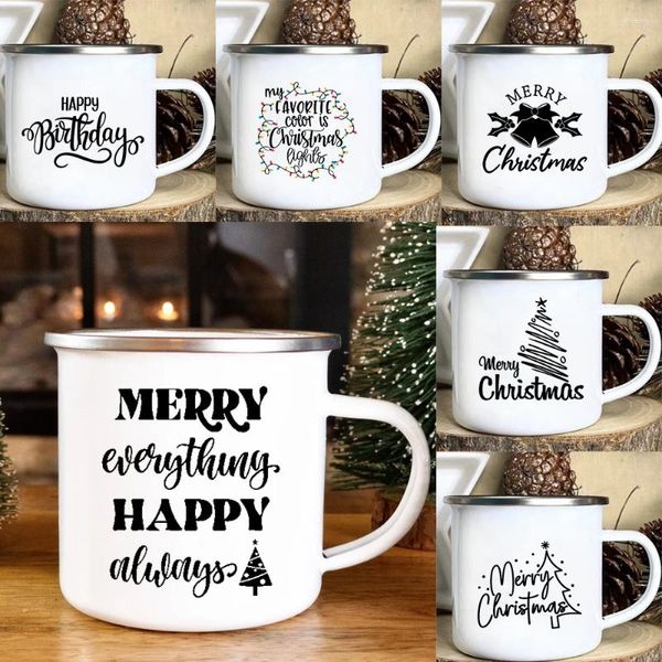 Tazas Feliz Feliz Árbol de Navidad Campana Bendición de Navidad Tazas de café Esmalte Copa de vino de chocolate Taza de bebida de fiesta en casa Regalos de vacaciones