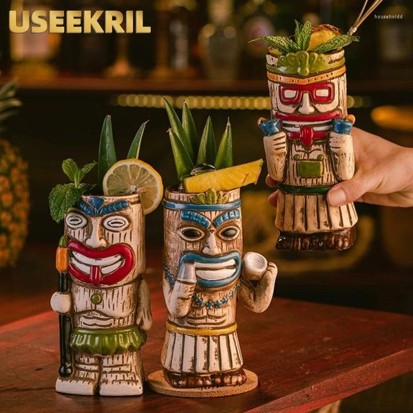 Tasses Tiki de style hawaïen, verre à cocktail créatif personnalisé, tasse de boisson froide en céramique Zombie pour fête au bar