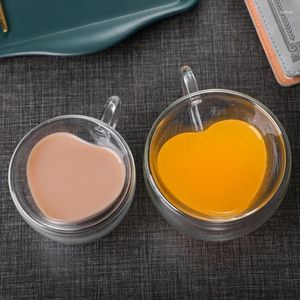 Mokken Hart Liefde Vorm Glas Koffiemok Cup Dubbelwandig Drinken Thee Melk Sap Water Glazen Hittebestendige Drinkware Set Lover Gift