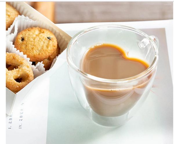 Tasses à café en verre à double paroi en forme de coeur d'amour pour la maison et le bureau