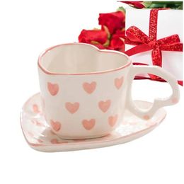 Tasses Tasse à café en forme de coeur en céramique avec soucoupe 250 ml verres créatifs pour la saint-valentin fête des mères livraison directe maison jardin Kitch Dhgl9
