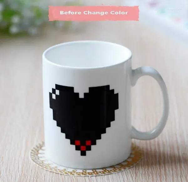 Tasses Chaleur Pixel Magique Changement De Température Tasse Couleur Sensible Poignée Café Thé Lait Amour Cadeaux