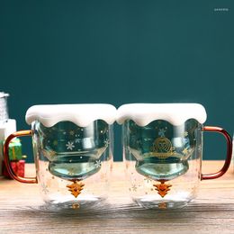 Tasses Résistant À La Chaleur Double Paroi Tasse En Verre Dessin Animé Arbre De Noël Tasse Lait Bière Transparent Café Couple Cadeau