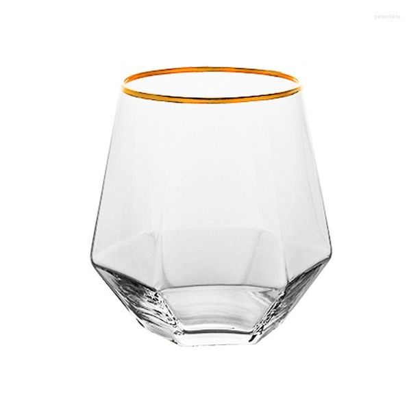 Tasses hexagonales bord doré tasse à café en verre Transparent thé au lait tasses de bureau verres le cadeau d'anniversaire pour les amis