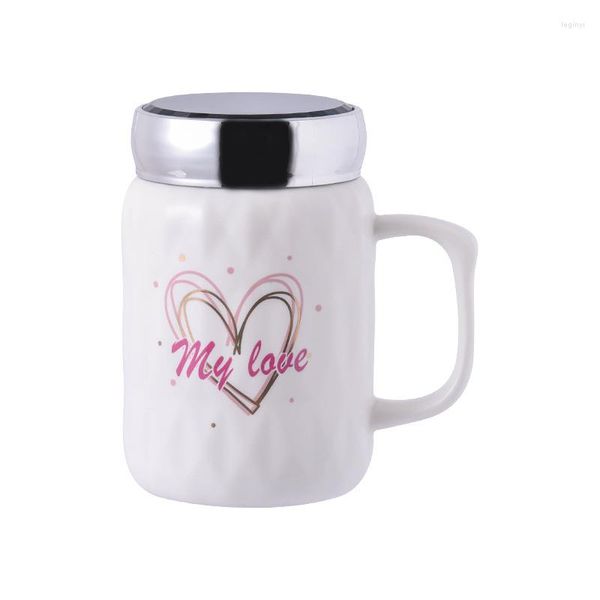 Tazas HF Logotipo personalizado Taza de cerámica Taza de espejo creativa con tapa Amantes Publicidad Promoción Regalo de boda