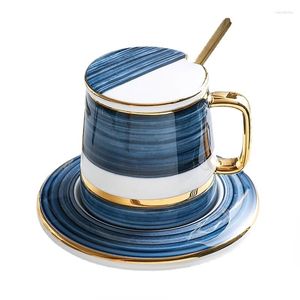 Tasses HF Style nordique tasse à café ensemble tasse en céramique avec couvercle et cuillère créative maison cuisine accessoires Drinkware