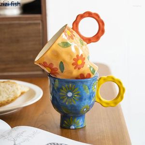 Tazas Taza de cerámica pintada a mano de alta belleza, taza de café con leche con mango creativo, tazas para desayuno, leche, bebida para el hogar, agua