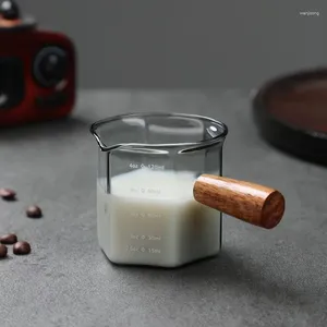 Tasses hautes tasses à café borosilicate avec extraction d'espresso gradué mesurant la poignée en bois