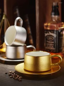 Tasses à grande valeur or et argent givré de café givré en céramique en céramique rétro