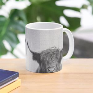 Tasses Highland Cow - Tasse à café noire et blanche de voyage thermique personnalisée