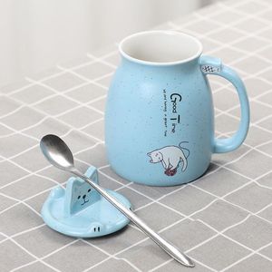 Tazas Hogar Vida Oficina Taza de cerámica con tapa Cuchara Taza Dibujos animados Leche Café Desayuno Titular Teléfono móvil