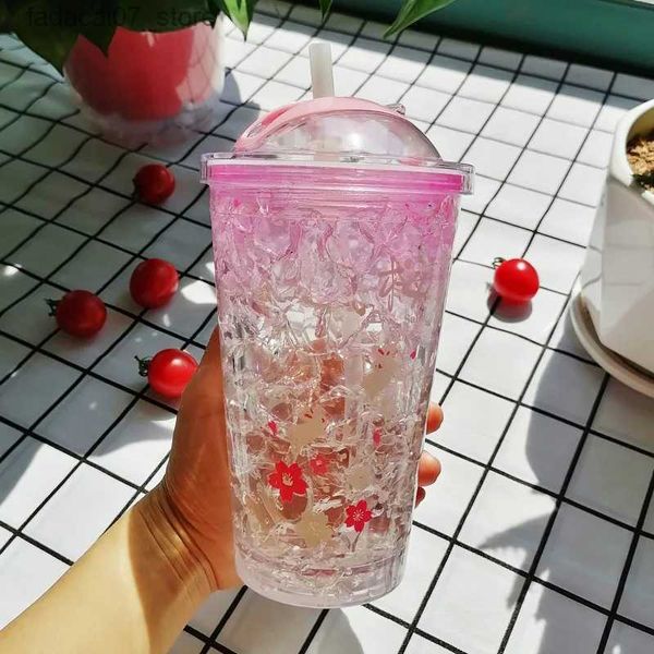 Tazas Venta caliente Wagon Glass Water Cup Gel de doble capa Sippy Cup con cubierta deslizante Enfriamiento Helado triturado Hotdrink Can Q240202